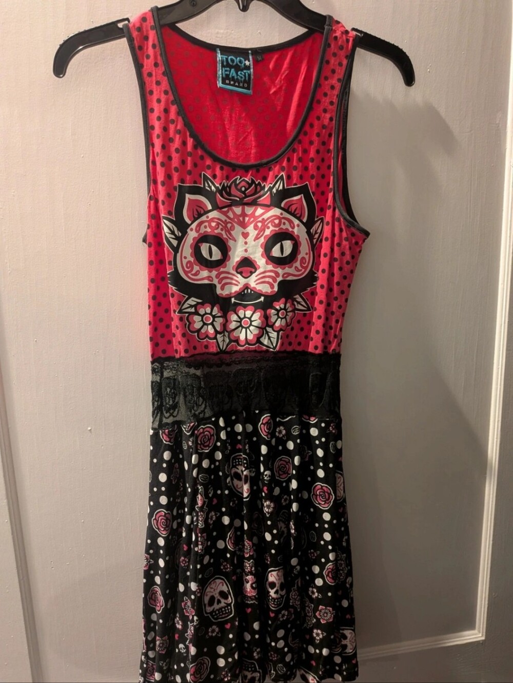 Too Fast Cat Sugar Skull Pink Dress